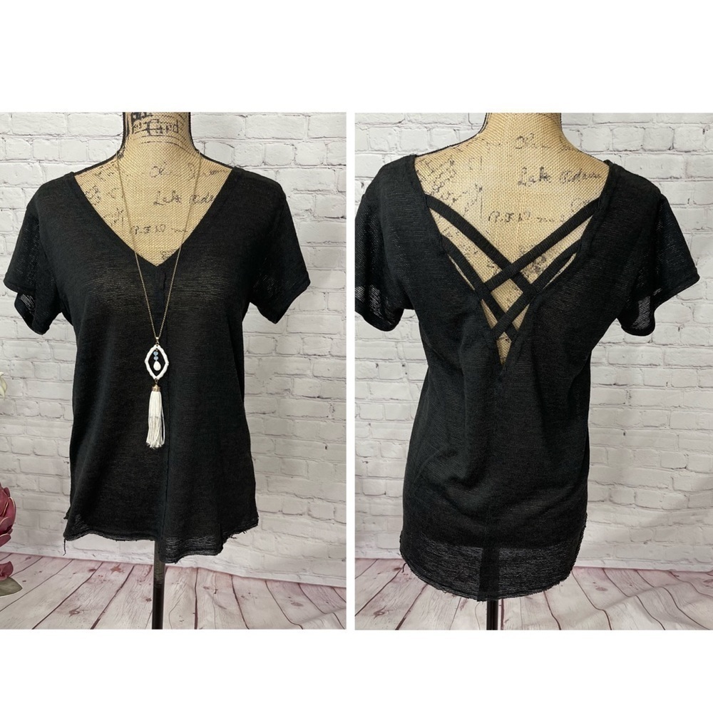 Very J Boutique Criss Cross Back Raw Hem Boho Top - Picture 10 of 12